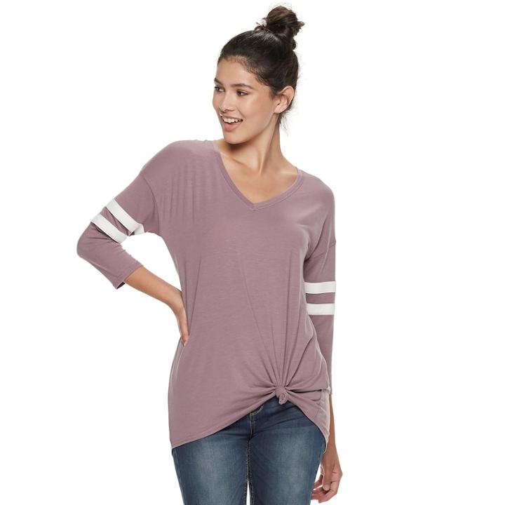 Juniors' So&reg; Varsity Striped Knot Front Tunic, Teens, Size: Medium, Lt Purple
