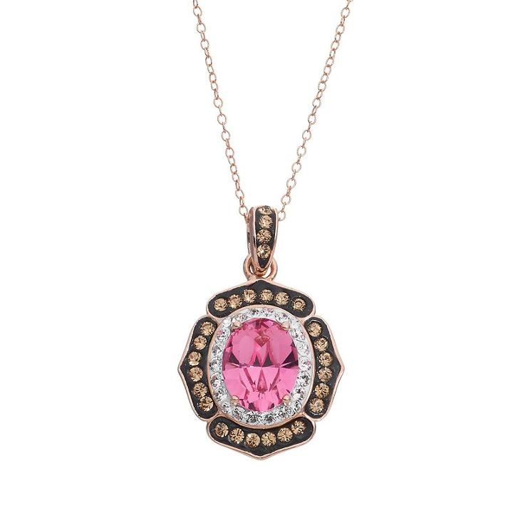 Sterling 'n' Ice Crystal 18k Rose Gold Over Silver Halo Pendant Necklace - Made With Swarovski Crystals, Women's, Size: 18, Red