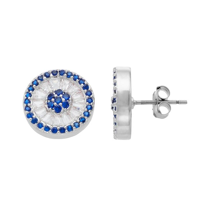 Starlight Silver Plated Cubic Zirconia & Blue Glass Stud Earrings, Women's