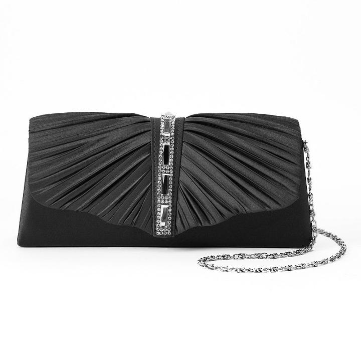 Gunne Sax By Jessica Mcclintock Andrea Satin Ruched Rhinestone Clutch, Women's, Black