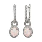 Sterling Silver Lab-created Opal And Lab-created White Sapphire Oval Halo Drop Earrings, Women's