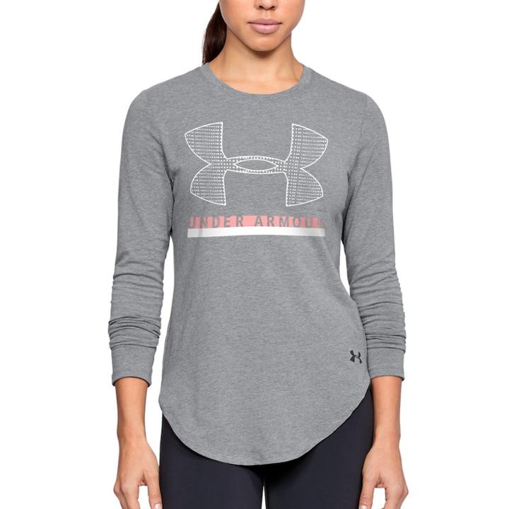 Women's Under Armour Big Logo Crew Long Sleeve Graphic Tee, Size: Large, Grey