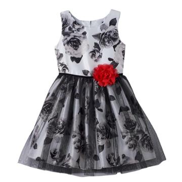 Girls 7-16 Lilt Black & White Shantung Rose Dress, Girl's, Size: 10, Oxford