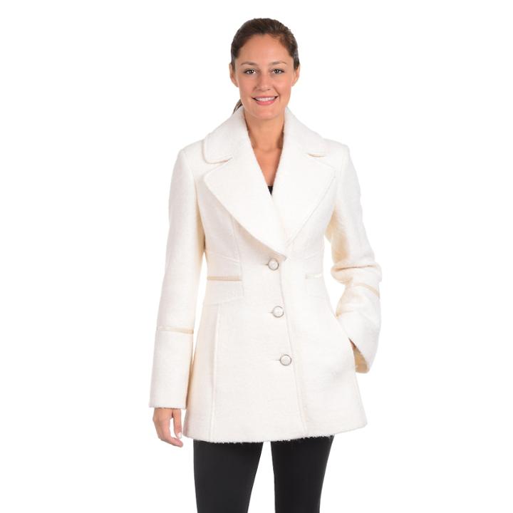 Women's Fleet Street Boucle Wool-blend Coat, Size: Large, Natural