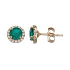 10k Gold Lab-created Emerald & White Sapphire Halo Stud Earrings, Women's, Green