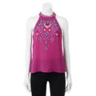 Juniors' About A Girl Crochet Halter Top, Size: Large, Brt Pink