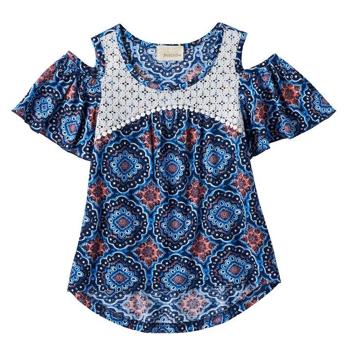 Girls 7-16 My Michelle Crochet Lace Patterned Cold Shoulder Top, Girl's, Size: Large, Blue (navy)