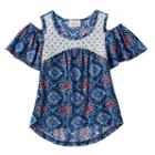 Girls 7-16 My Michelle Crochet Lace Patterned Cold Shoulder Top, Girl's, Size: Large, Blue (navy)