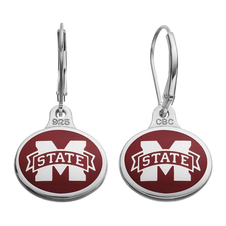 Fiora Mississippi State Bulldogs Sterling Silver Team Logo Drop Earrings, Girl's, Multicolor