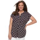 Plus Size Croft & Barrow&reg; Pleated Henley Top, Women's, Size: 1xl, Blue