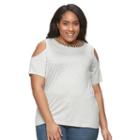 Plus Size Design 365 Beaded Cold-shoulder Top, Women's, Size: 2xl, White Oth