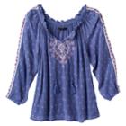 Girls 7-16 Mudd&reg; 3/4-length Cold Shoulder Embroidered Peasant Top, Size: 10, Blue (navy)