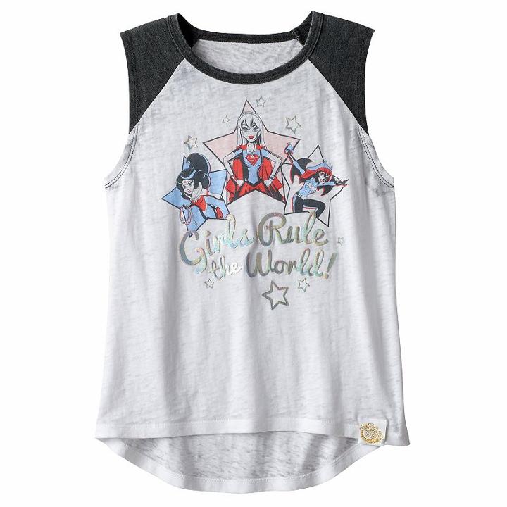 Girls 7-16 Dc Comics Super Hero Girls Girls Rule The World Supergirl, Wonder Woman & Batgirl Burnout Tee, Girl's, Size: Small, White Oth