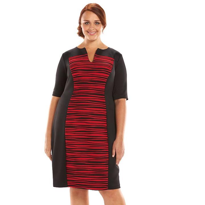 Plus Size Connected Apparel Pintuck Striped Sheath Dress, Women's, Size: 18 W, Red