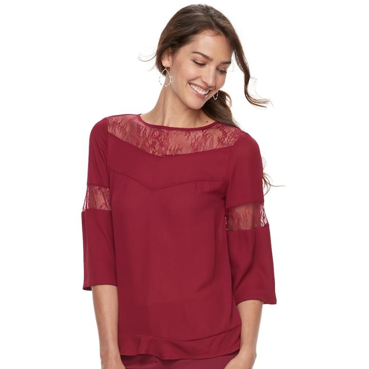 Women's Apt. 9® Lace-trim Bell Sleeve Top, Size: Small, Red