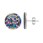 Sterling Silver Cubic Zirconia Disc Stud Earrings, Women's, Multicolor