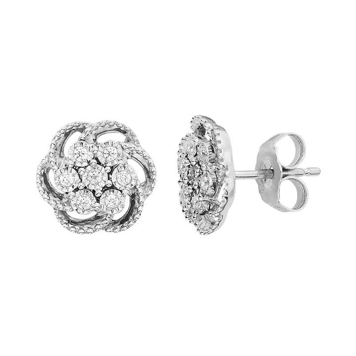 1/10 Carat T.w. Diamond Sterling Silver Flower Stud Earrings, Women's, White