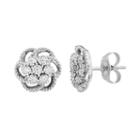 1/10 Carat T.w. Diamond Sterling Silver Flower Stud Earrings, Women's, White