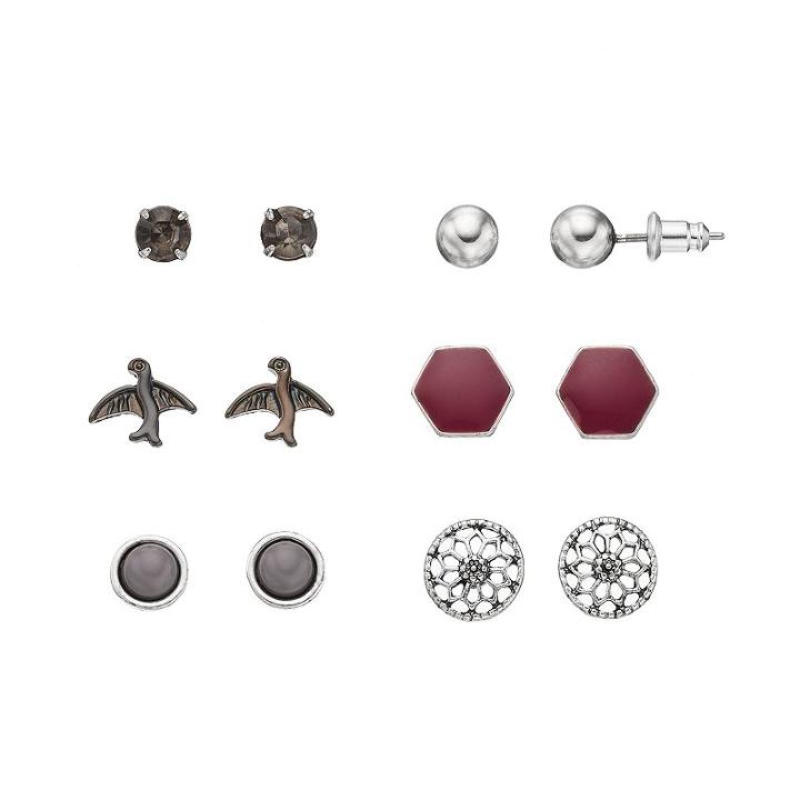 Mudd&reg; Bird, Flower Wheel & Hexagon Stud Earring Set, Women's, Multicolor