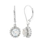 White Topaz & Diamond Accent Sterling Silver Halo Drop Earrings, Women's