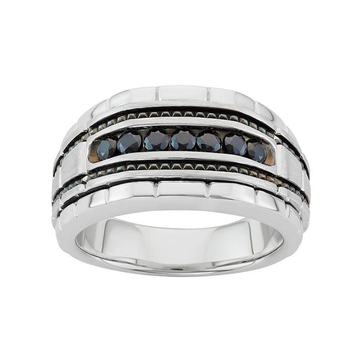 Men's 10k White Gold Black Spinel Ring, Size: 10