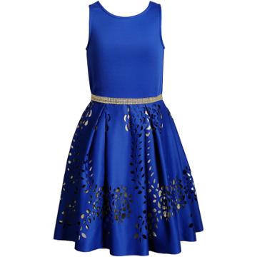 Girls 7-16 Emily West Laser Cut Metallic Fit & Flare Dress, Size: 8, Blue