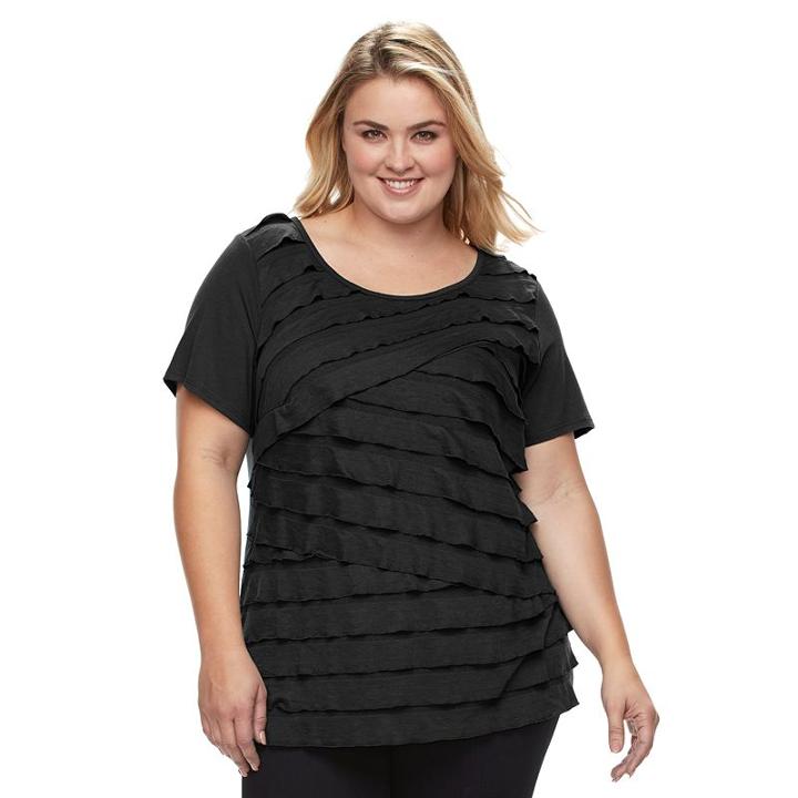 Plus Size Ab Studio Tiered Scoopneck Tee, Women's, Size: 2xl, Black