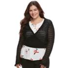 Juniors' Plus Size Candie's&reg; Pointelle Cropped Wrap Sweater, Teens, Size: 2xl, Black