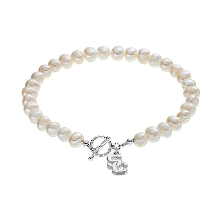 Dayna U Usc Trojans Sterling Silver Freshwater Cultured Pearl Toggle Bracelet, Women's, Size: 8, White