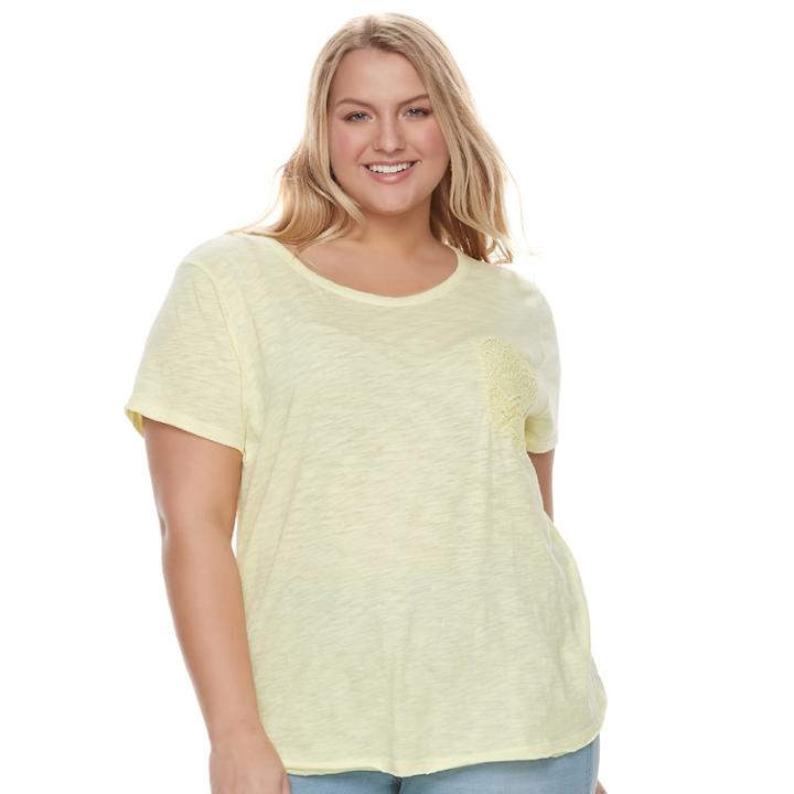 Juniors' Plus Size So&reg; Crochet Pocket Tee, Teens, Size: 1xl, Brt Yellow