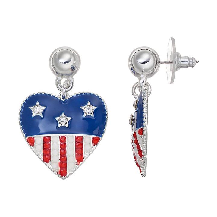 American Flag Heart Drop Earrings, Women's, Brt Red