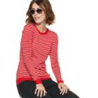 Women's Popsugar Striped Puff-sleeve Sweater, Size: Large, Med Red