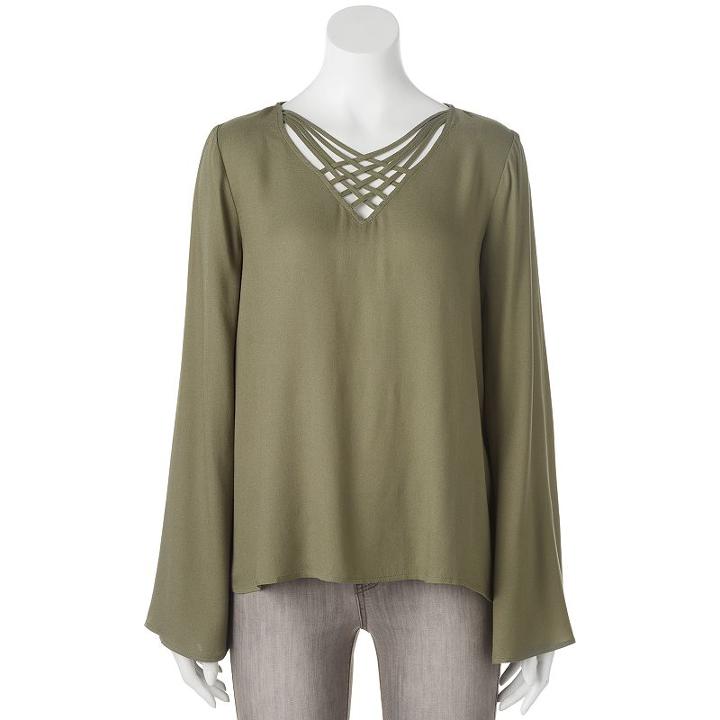 Juniors' Pink Republic Strappy Bell Sleeve Top, Teens, Size: Xl, Lt Brown