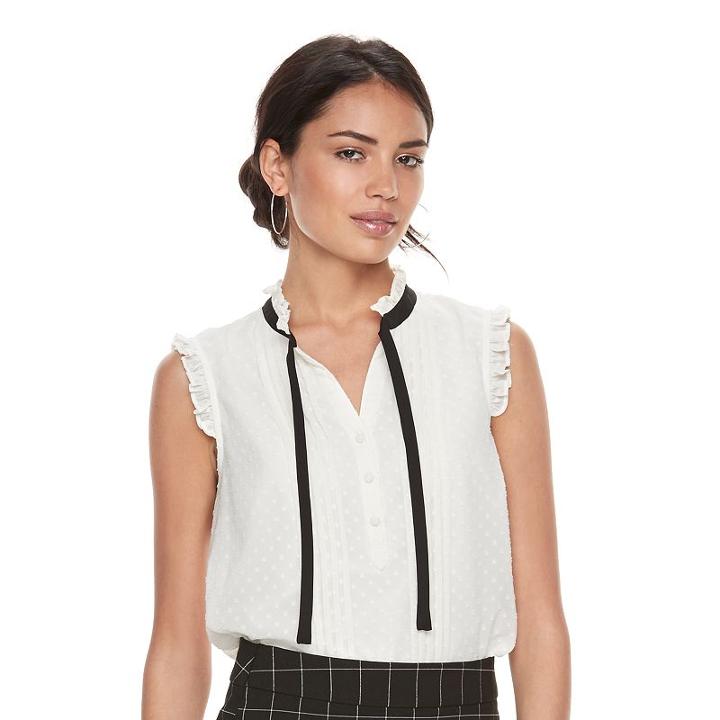 Women's Elle&trade; Pintuck Ruffle Top, Size: Large, White