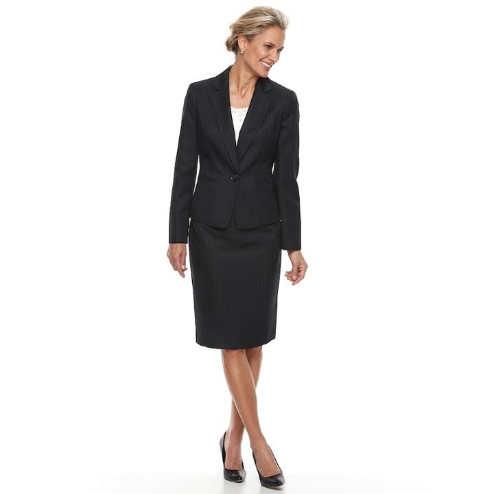 Women's Le Suit Pinstripe Skirt Suit Set, Size: 12, Blue (navy)