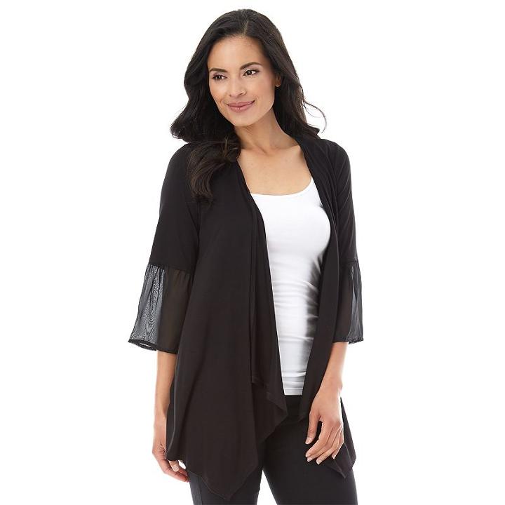 Women's Ab Studio Chiffon Bell Cardigan, Size: Xlrg Av/rg, Black