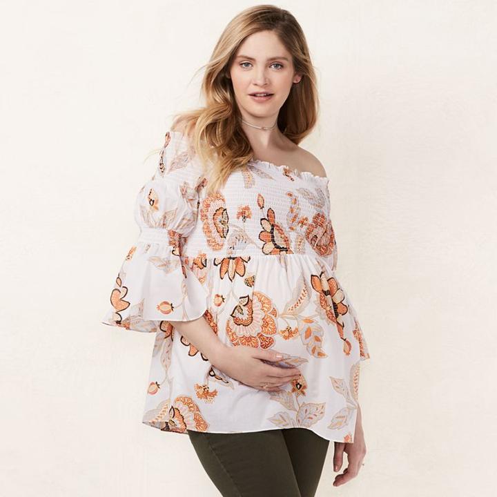 Maternity Lc Lauren Conrad Smocked Off-the-shoulder Top, Women's, Size: Xs-mat, White