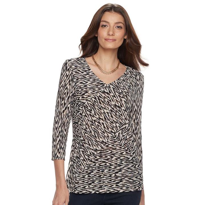 Women's Dana Buchman Printed Bias Cut V-neck Top, Size: Small, Lt Beige