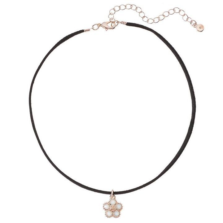 Lc Lauren Conrad Flower Pendant Faux Suede Choker Necklace, Women's, Black