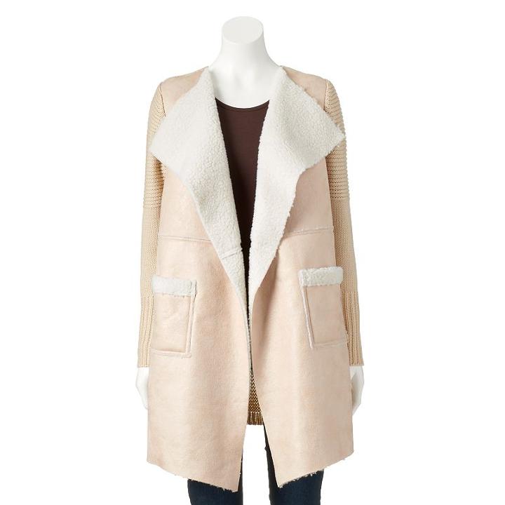 Women's Wdny Black Sherpa Faux-suede Jacket, Size: Xs, Med Beige
