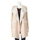 Women's Wdny Black Sherpa Faux-suede Jacket, Size: Xs, Med Beige