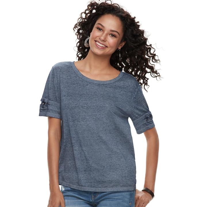 Juniors' Mudd&reg; Lace-up Sleeve Boxy Varsity Tee, Teens, Size: Xs, Dark Blue