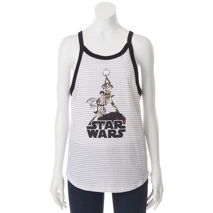 Juniors' Star Wars Stripe High Neck Graphic Tank, Girl's, Size: Small, White