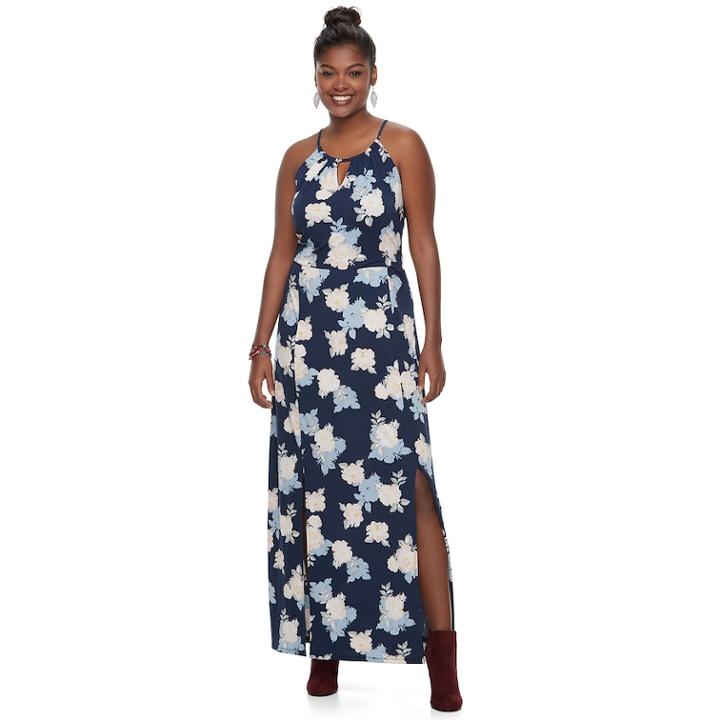 Plus Size Juniors' Candie's&reg; Print Halter Maxi Dress, Teens, Size: 1xl, Blue