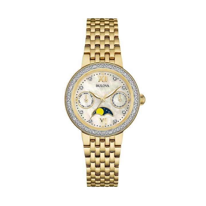 Bulova Women's Diamond Stainless Steel Moon Phase Watch - 98r224, Yellow