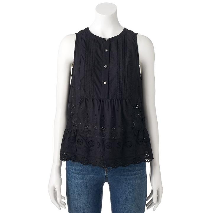 Women's Sonoma Goods For Life&trade; Embroidered Eyelet Top, Size: Xl, Black