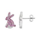 Sterling Silver Lab-created Pink Sapphire Bunny Stud Earrings, Women's