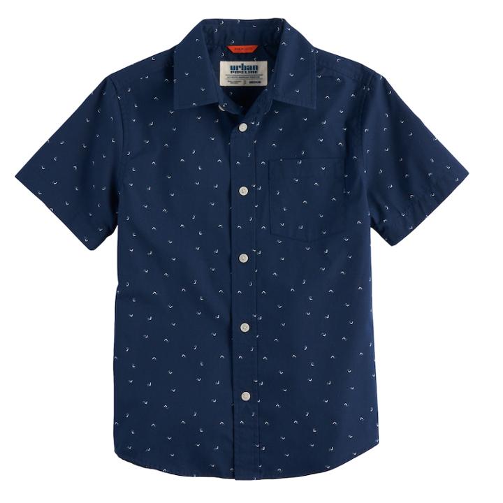 Boys 8-20 Urban Pipeline Graphic Button-down Shirt, Size: Large, Dark Blue