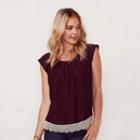 Women's Lc Lauren Conrad Pleated Lace Top, Size: Xxl, Red