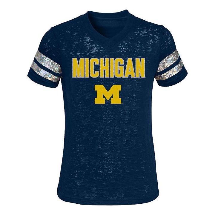 Girls 4-6x Michigan Wolverines Opal Burnout Tee, Girl's, Size: M(5/6), Blue